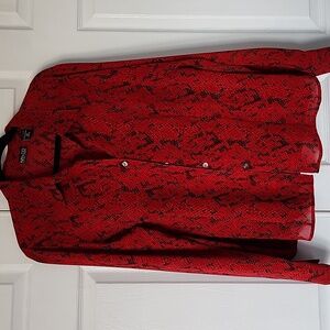 NWOT New York & Company Red and Black Snake Print Shirt XL